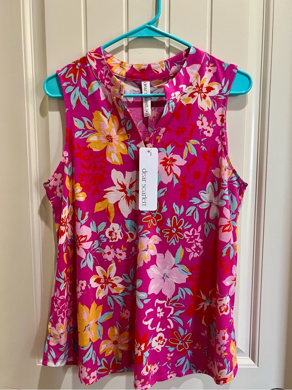 Dear Scarlett Fuchsia Floral V-Neck Sleeveless Blouse